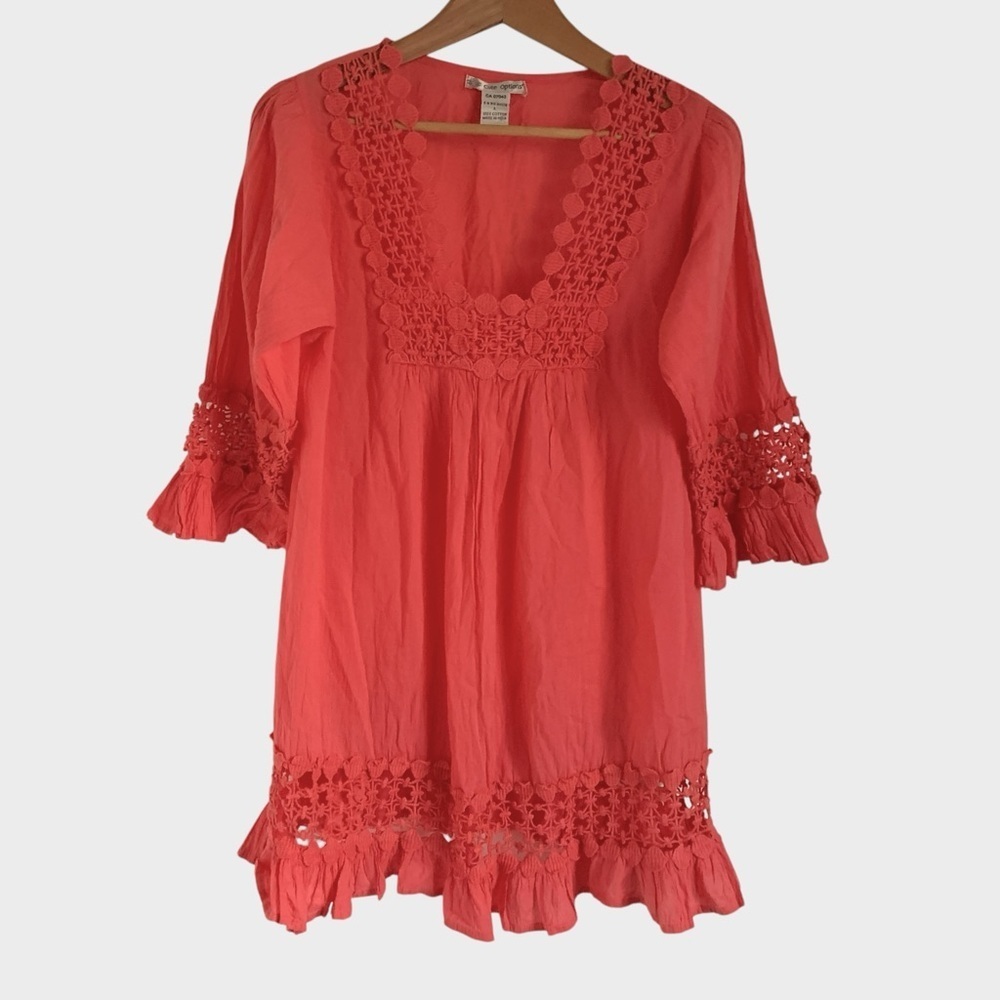 Coral Crochet-Trim Peasant Tunic by Soft Surroundings